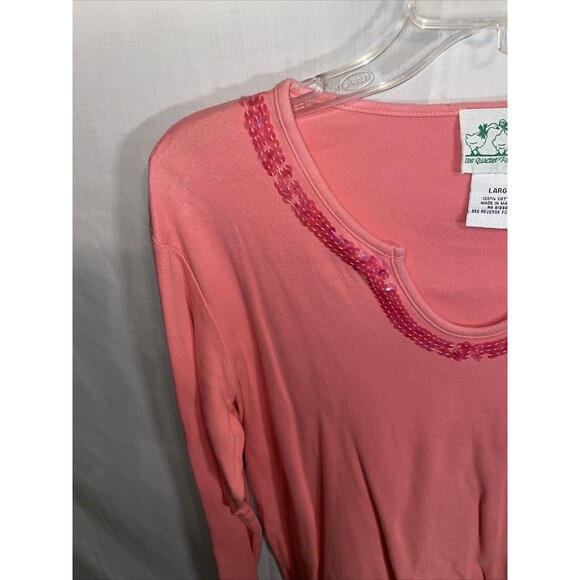Quacker Factory Casual Blouse Women’s Size Large Pink Sequins Long Sleeve Cotton - Picture 5 of 12